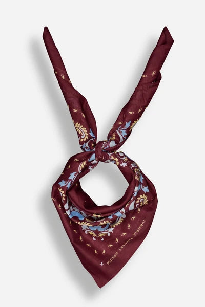 Maison Lecomte Flament – Cotton Bandana Scarf in Burgundy Flowers