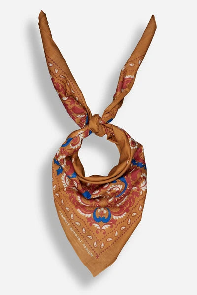 Maison Lecomte Flament – Cotton Bandana Scarf in Camel Flowers