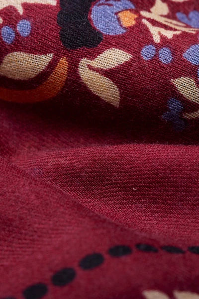 Maison Lecomte Flament – Wool Silk Blend Bandana in Secret Garden Burgundy