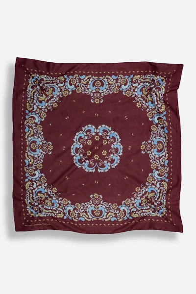 Maison Lecomte Flament – Cotton Bandana Scarf in Burgundy Flowers