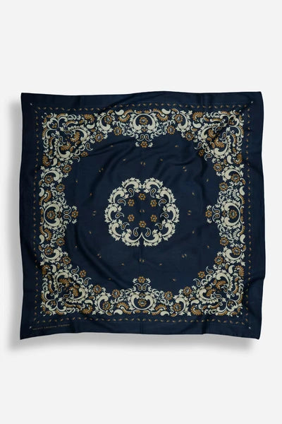 Maison Lecomte Flament – Cotton Bandana Scarf in Navy Flowers
