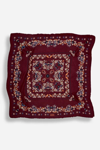 Maison Lecomte Flament – Wool Silk Blend Bandana in Secret Garden Burgundy
