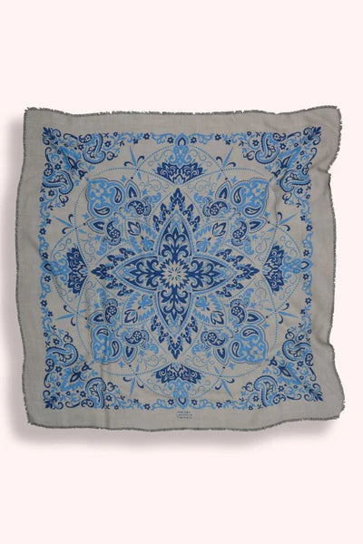 Maison Lecomte Flament – Wool Silk Blend Bandana in Blue Stone
