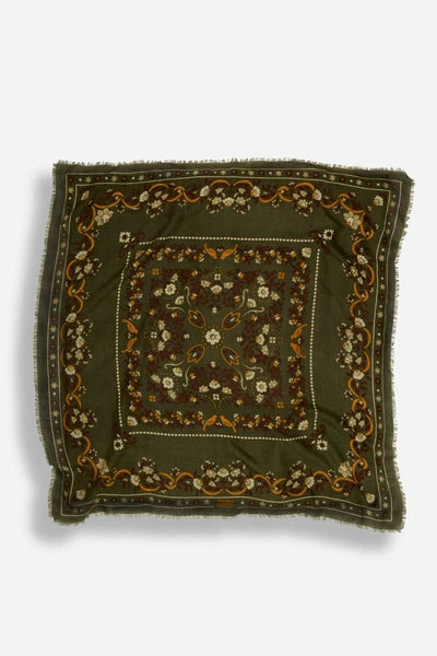 Maison Lecomte Flament – Wool Silk Blend Bandana in Secret Garden Golded Green