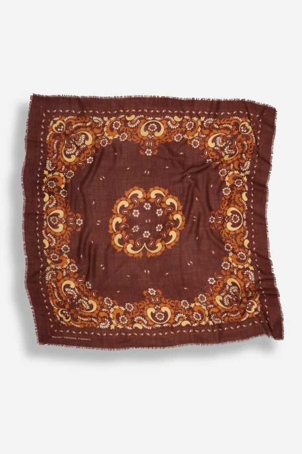 Maison Lecomte Flament – Wool Cashmere Bandana in Chocolate Flowers