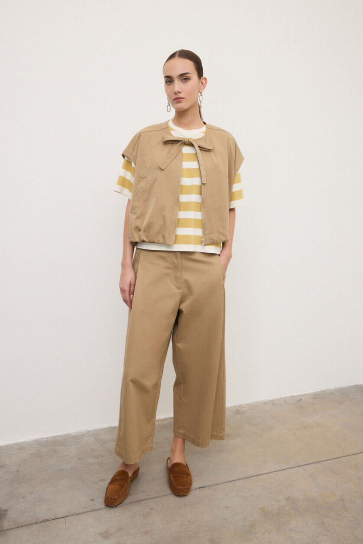 Ottod'Ame - Cotton Zip Vest in Camel