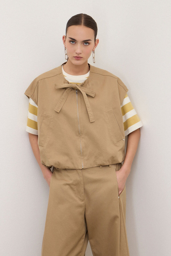 Ottod'Ame - Cotton Zip Vest in Camel