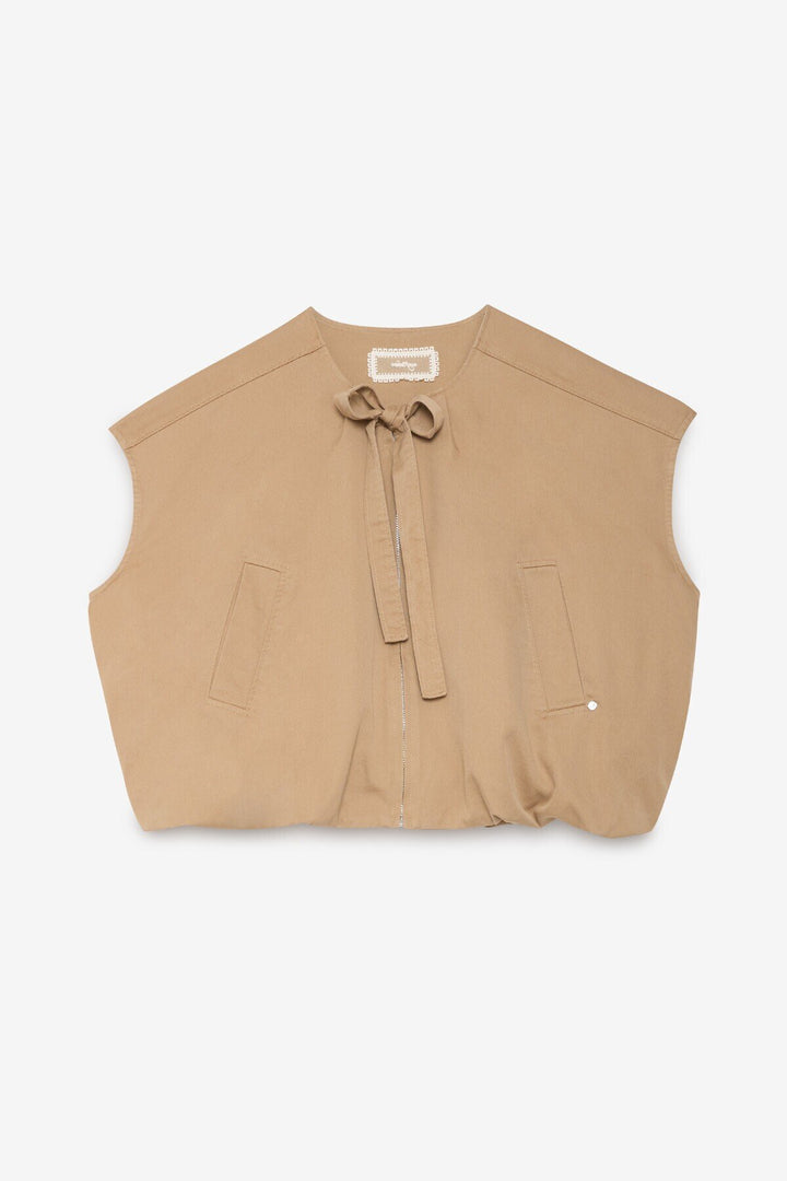 Ottod'Ame - Cotton Zip Vest in Camel