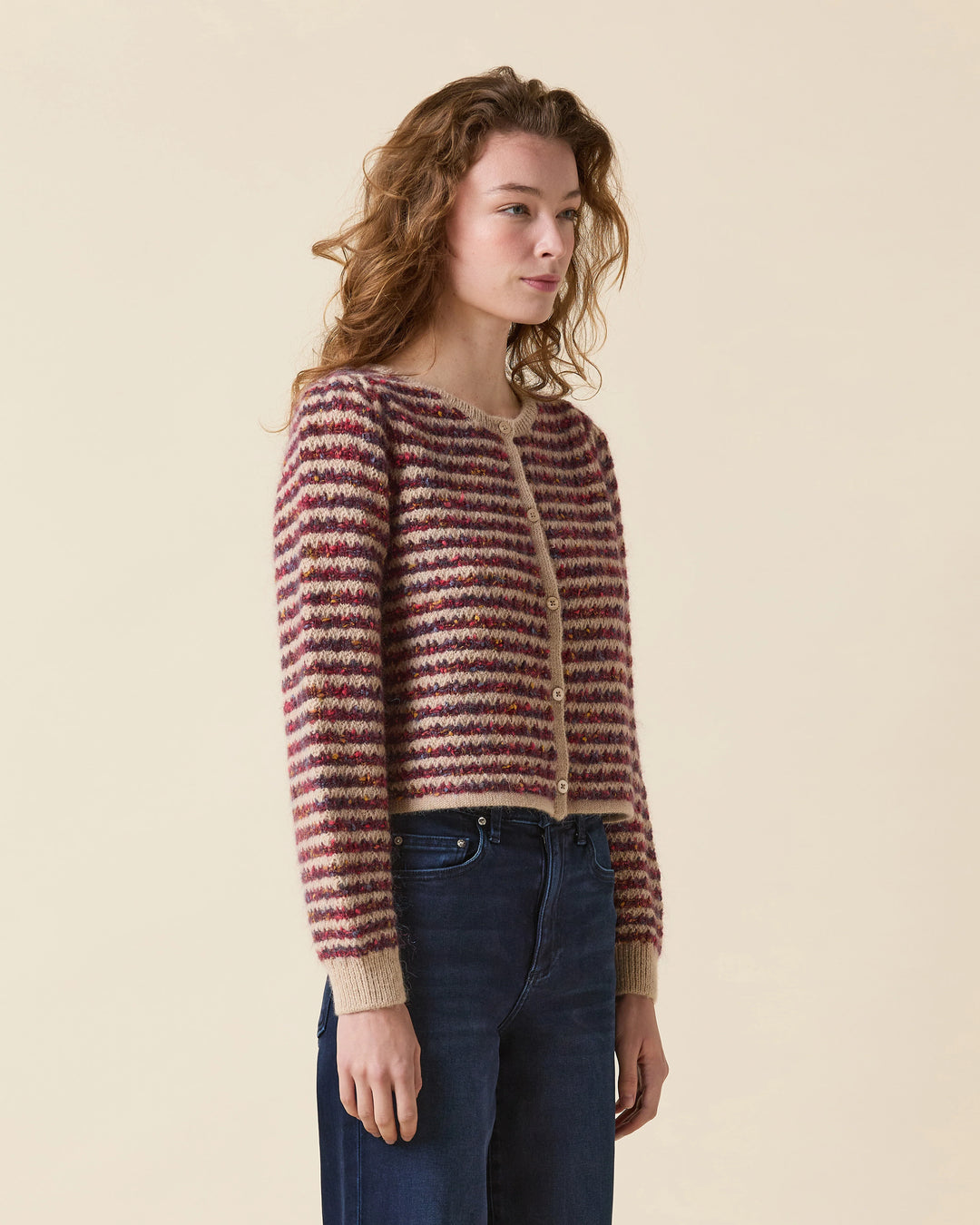 Le Jean – Jasmine Cardigan in Burgundy Stripe