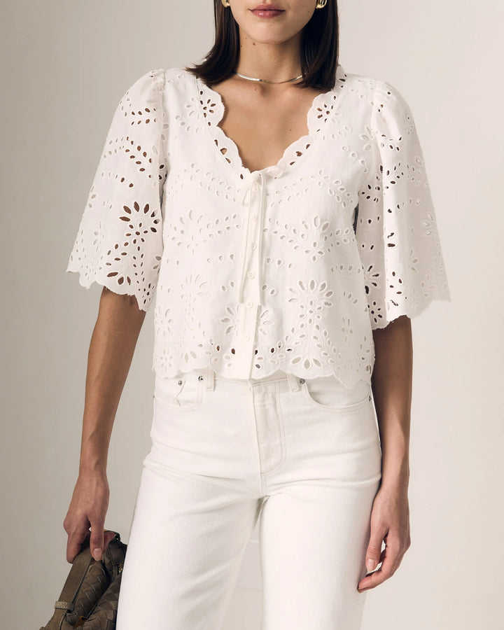 Le Jean – Embroidered Eyelet Blouse in White