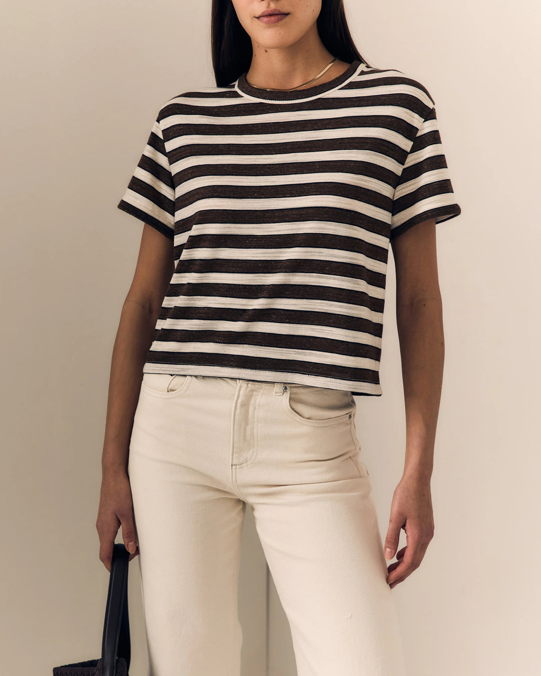 Le Jean – Linen Poppy Tee in Brown and Cream Stripe