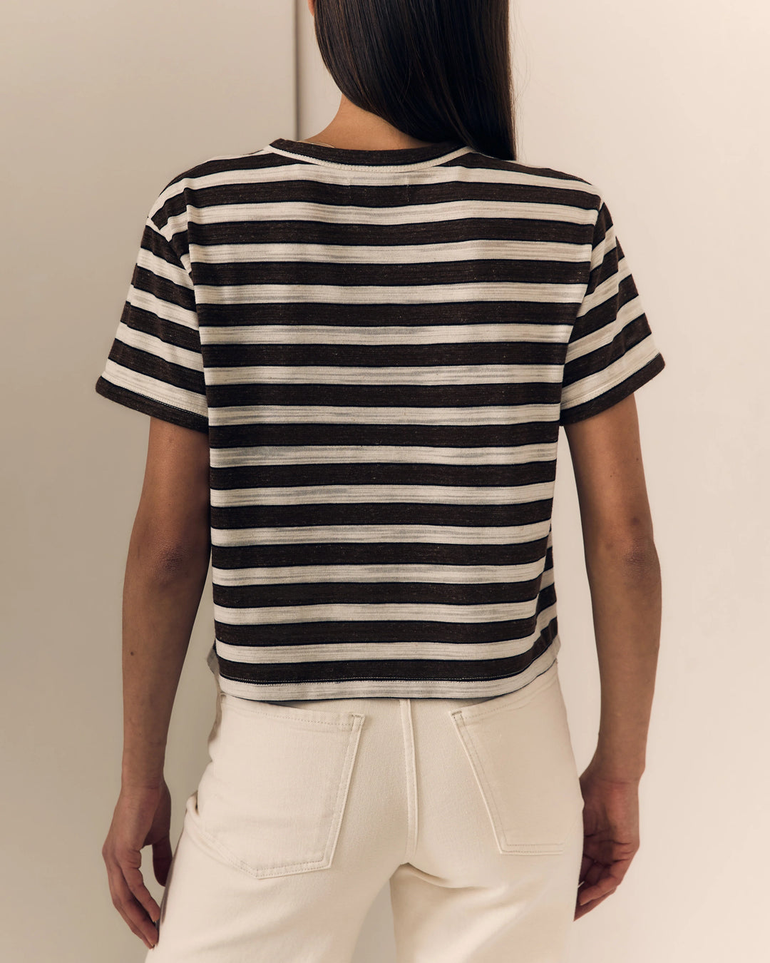 Le Jean – Linen Poppy Tee in Brown and Cream Stripe