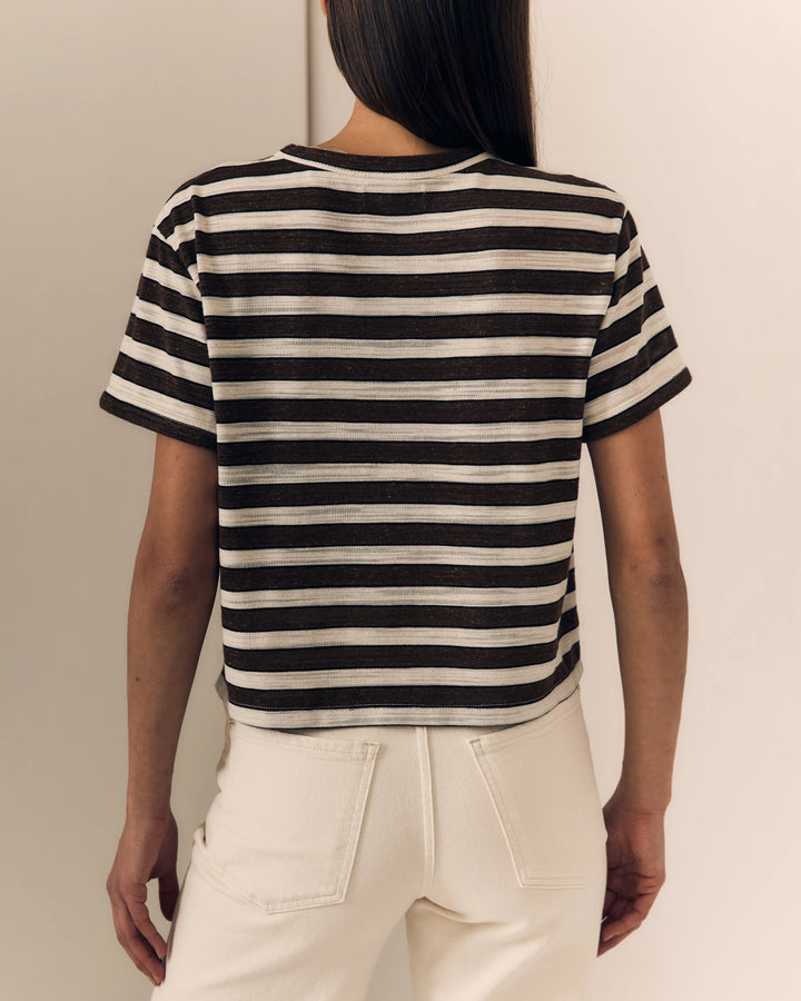 Le Jean – Linen Poppy Tee in Brown and Cream Stripe