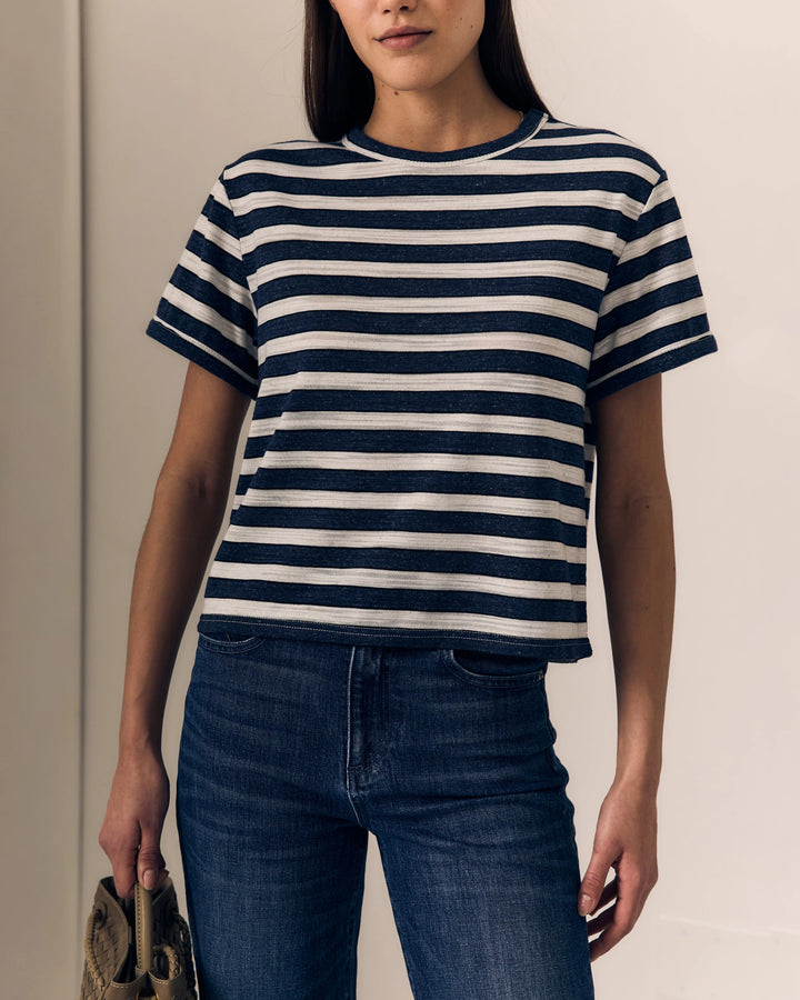 Le Jean – Linen Poppy Tee in Navy and Cream Stripe
