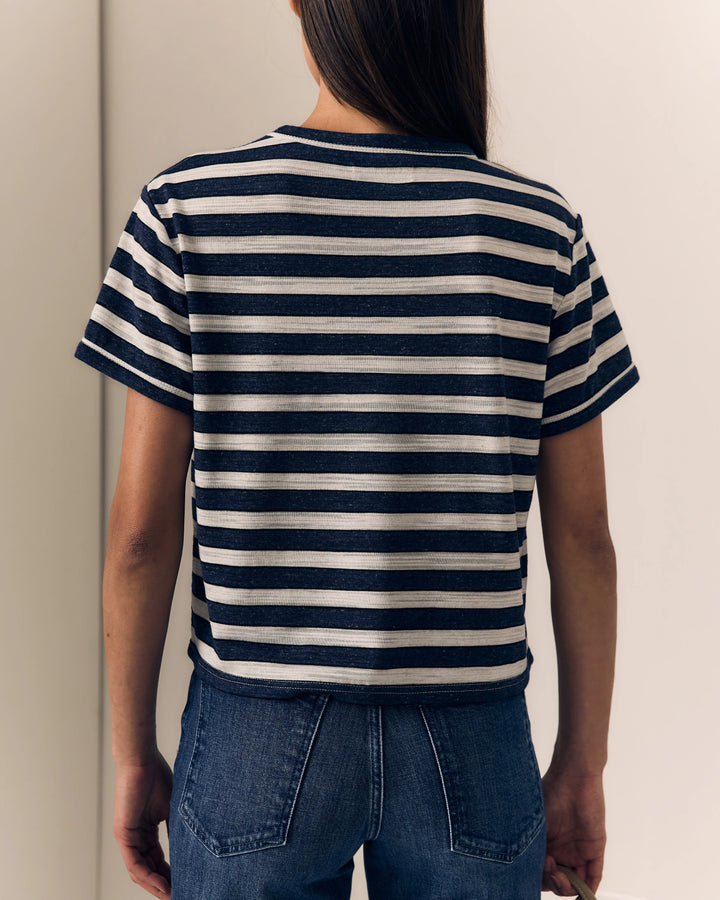 Le Jean – Linen Poppy Tee in Navy and Cream Stripe