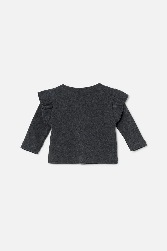 My Little Cozmo – Lilibeth Knit Flounce Baby Sweater in Dark Grey