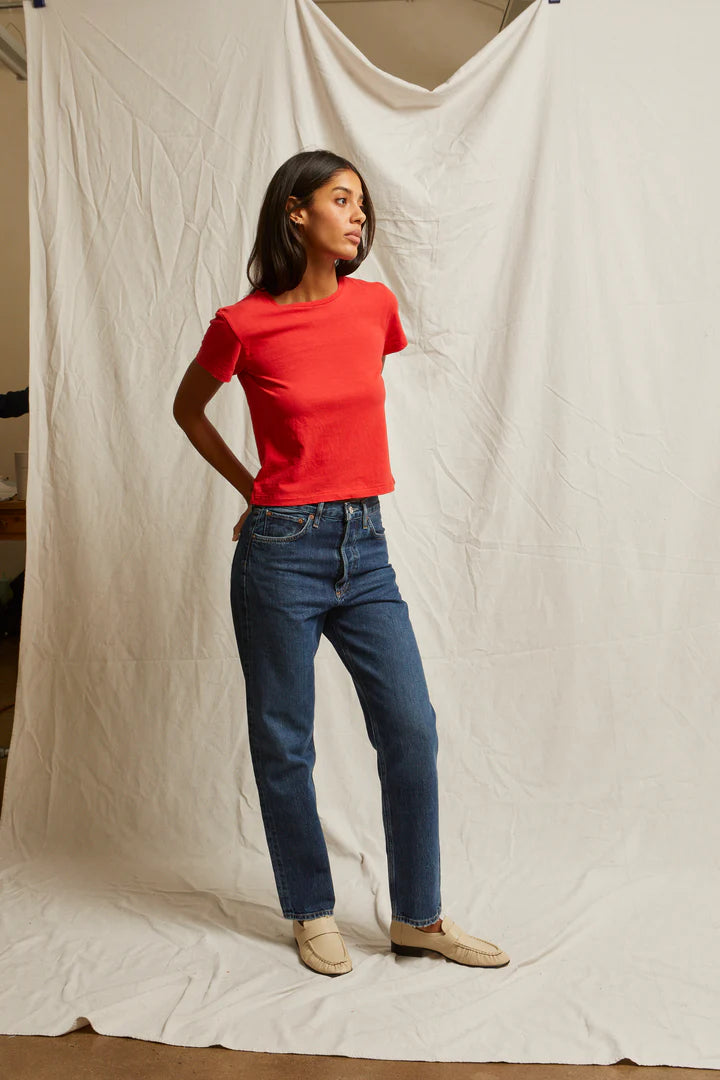 Perfect White Tee - Lisa Short Sleeve Cotton Tee in Poppy