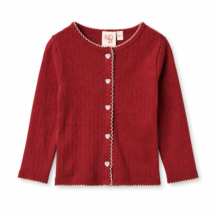 Floess – Liva Pointelle Cardigan in Dark Cranberry