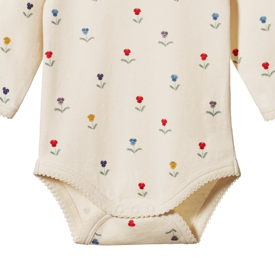 Nature Baby – Cotton Longsleeve Bodysuit in Delphine Print