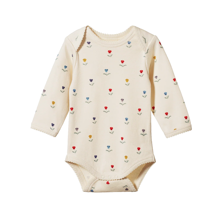 Nature Baby – Cotton Longsleeve Bodysuit in Delphine Print