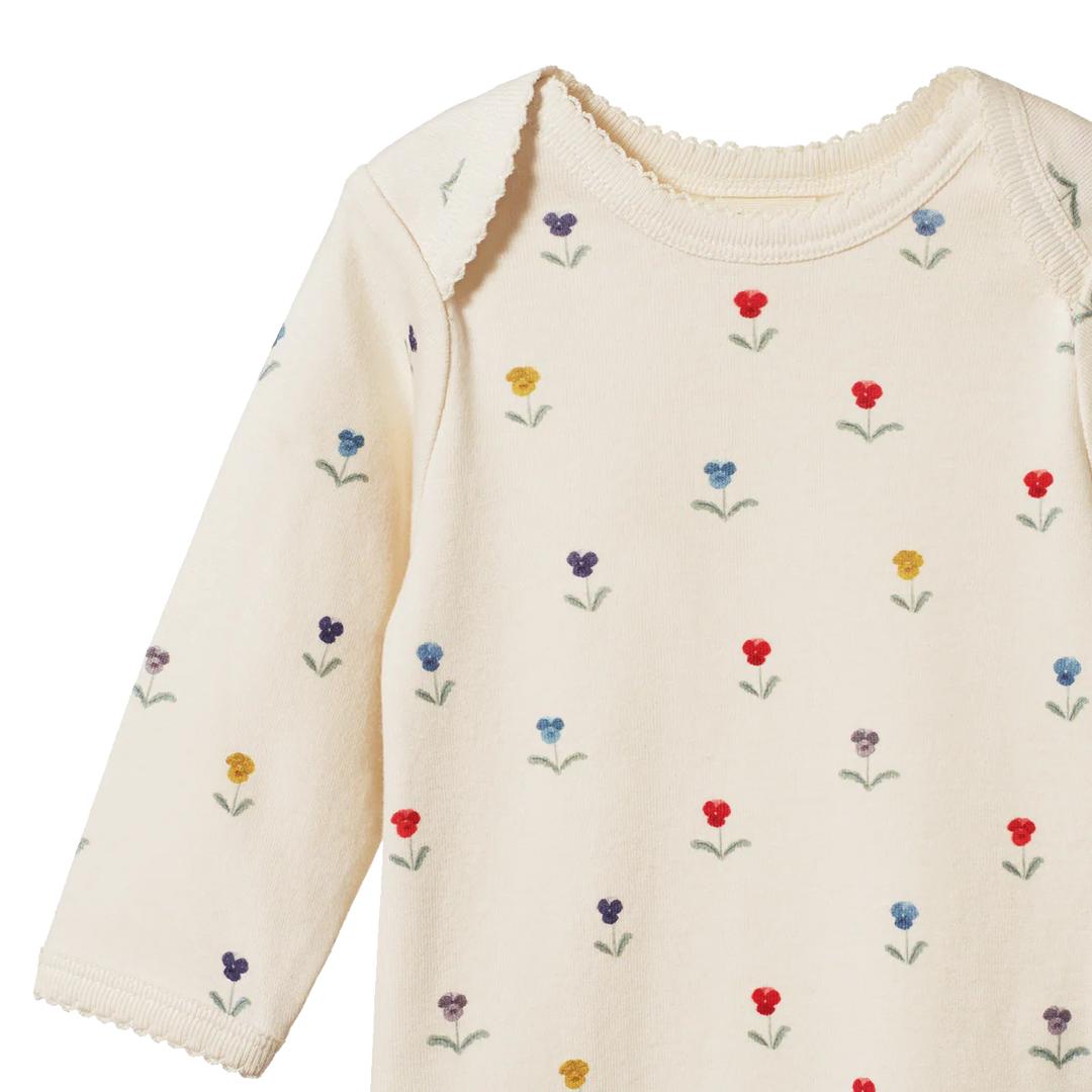 Nature Baby – Cotton Longsleeve Bodysuit in Delphine Print