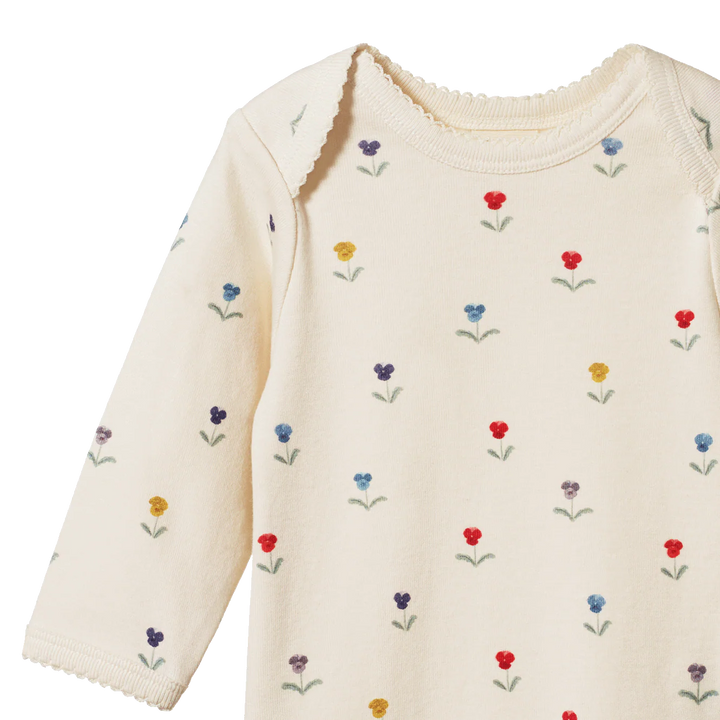 Nature Baby – Cotton Longsleeve Bodysuit in Delphine Print