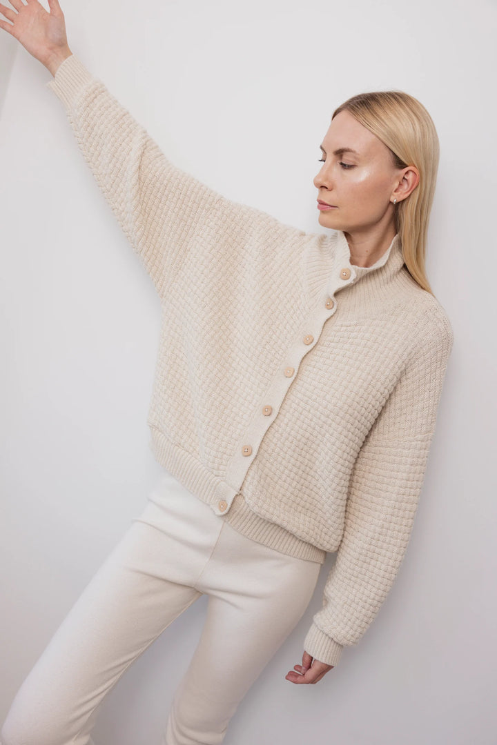 Wol Hide – Lattice Cardigan Sweater in Natural