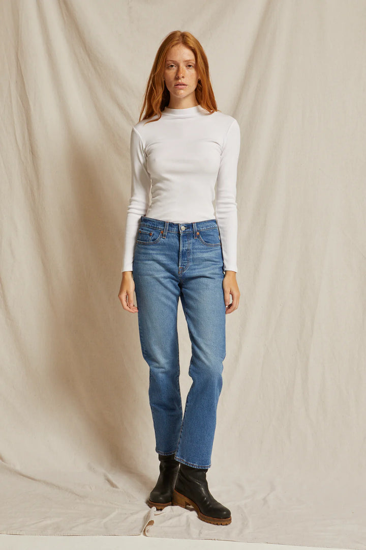 Perfect White Tee - Lauryn Mock Neck Rib Long Sleeve