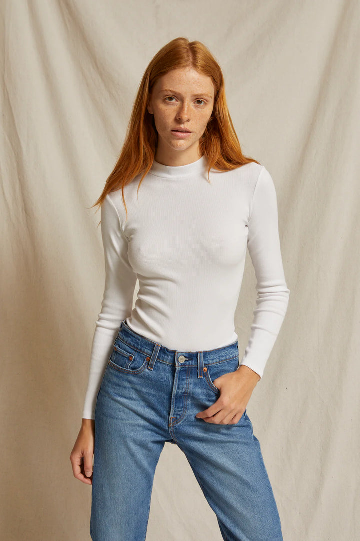 Perfect White Tee - Lauryn Mock Neck Rib Long Sleeve