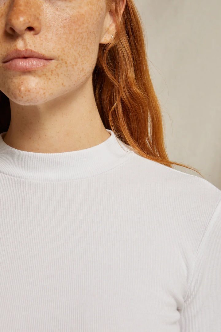 Perfect White Tee - Lauryn Mock Neck Rib Long Sleeve