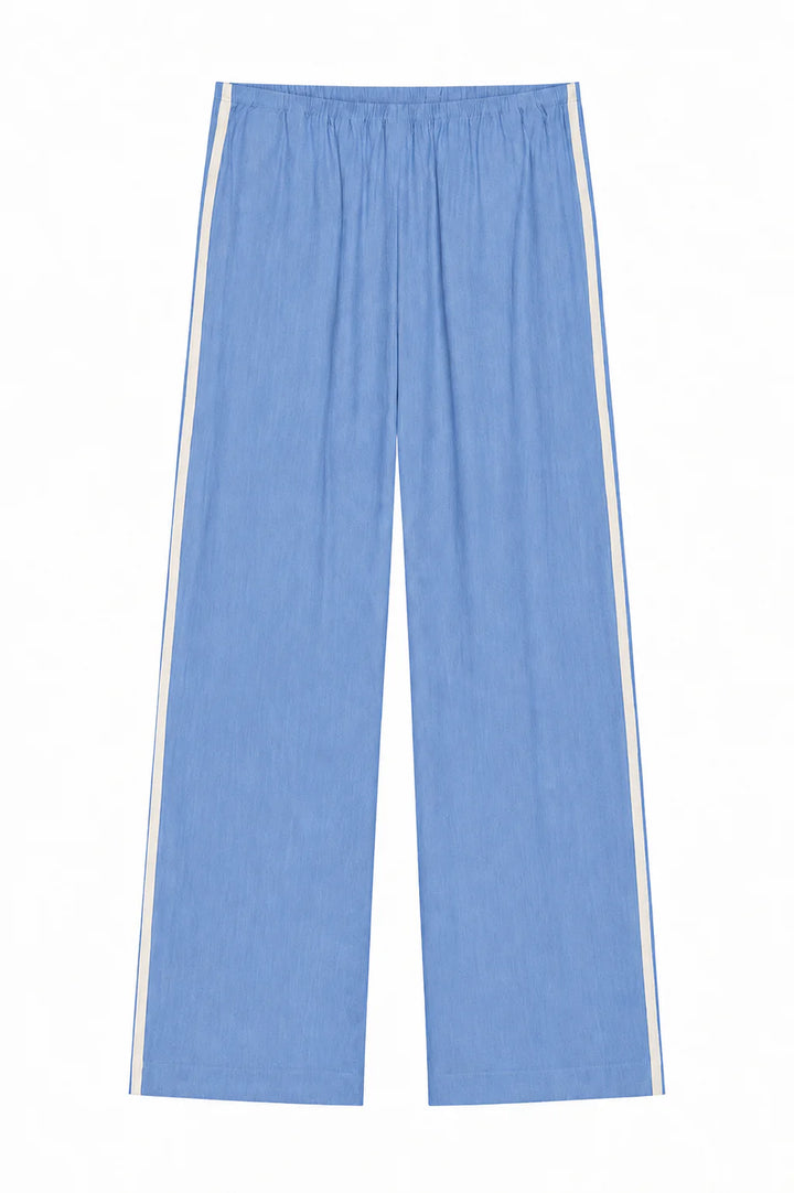 Donni – Linen Stripe Crop Racer Pant in Cornflower