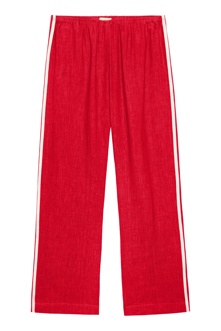 Donni – Linen Stripe Crop Racer Pant in Bell Pepper