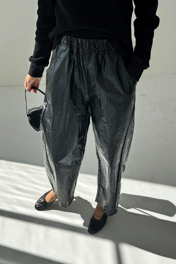 Le Bon Shoppe - Arc Liquid Nylon Pants in Lacquer Black