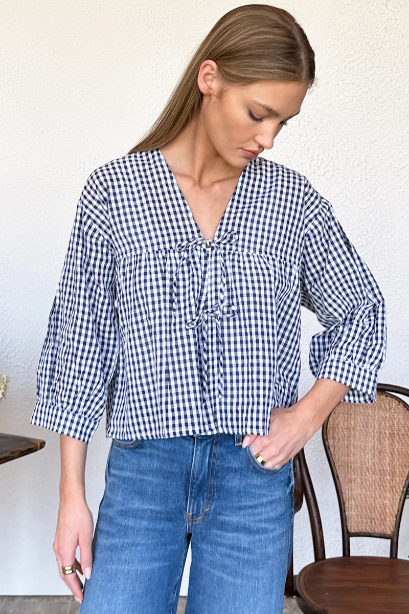 Emerson Fry - Artist Overshirt in Navy + White Seersucker Check