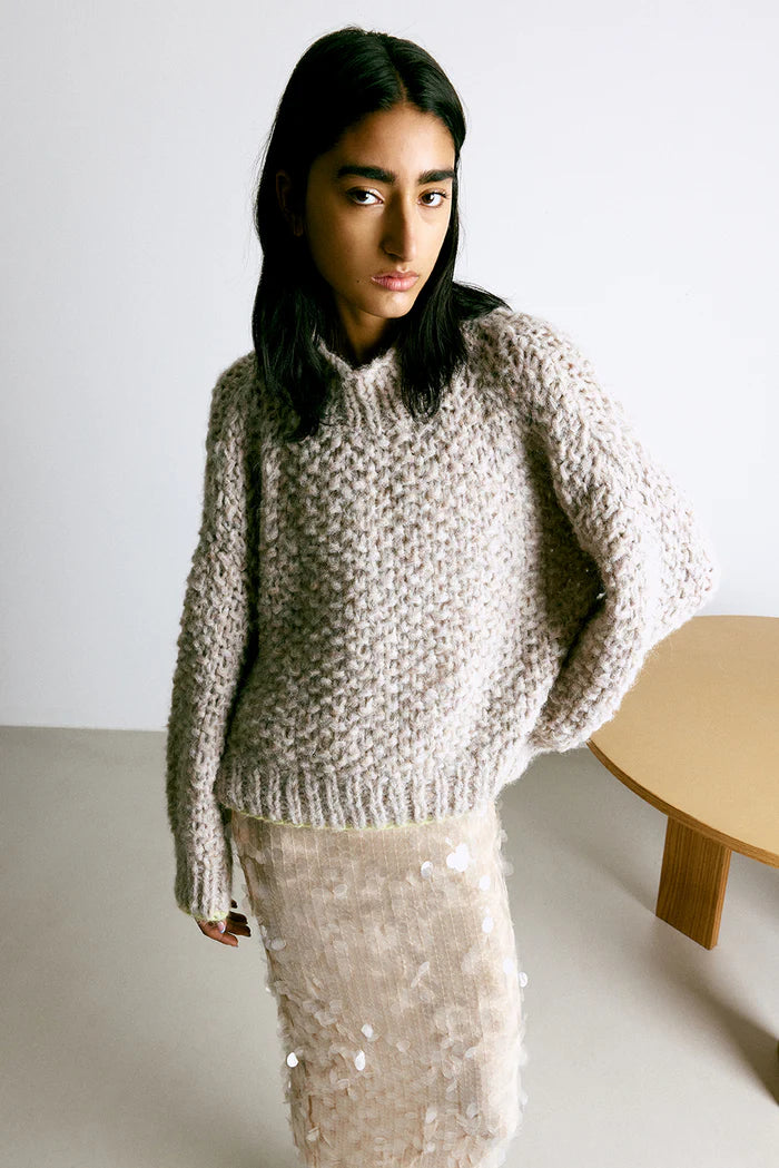 Maiami – Fleecy Alpaca Pearl Pattern Turtleneck Pullover in Soft Melange