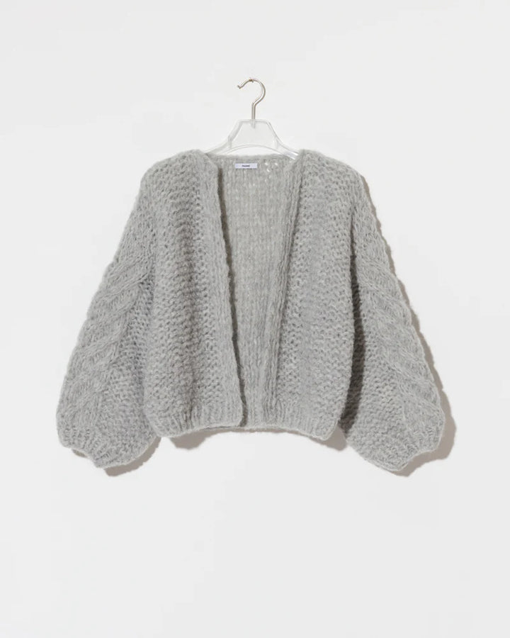 Maiami – Fleecy Alpaca Cable Bomber Cardigan in Grey