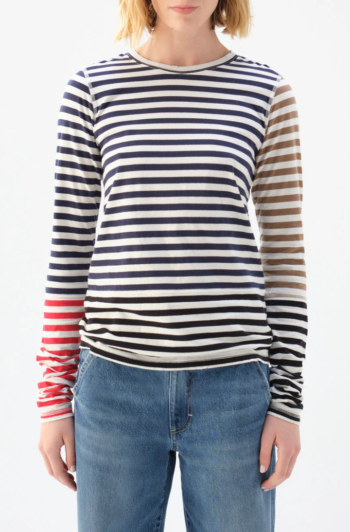 AMO Denim – Marla Tee in Bone/Neptune Multi Stripe