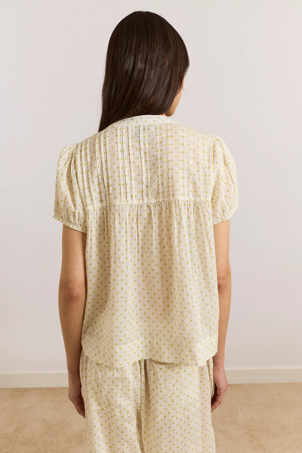 Damson Madder – Meadow Blouse in Lime Polka Dot