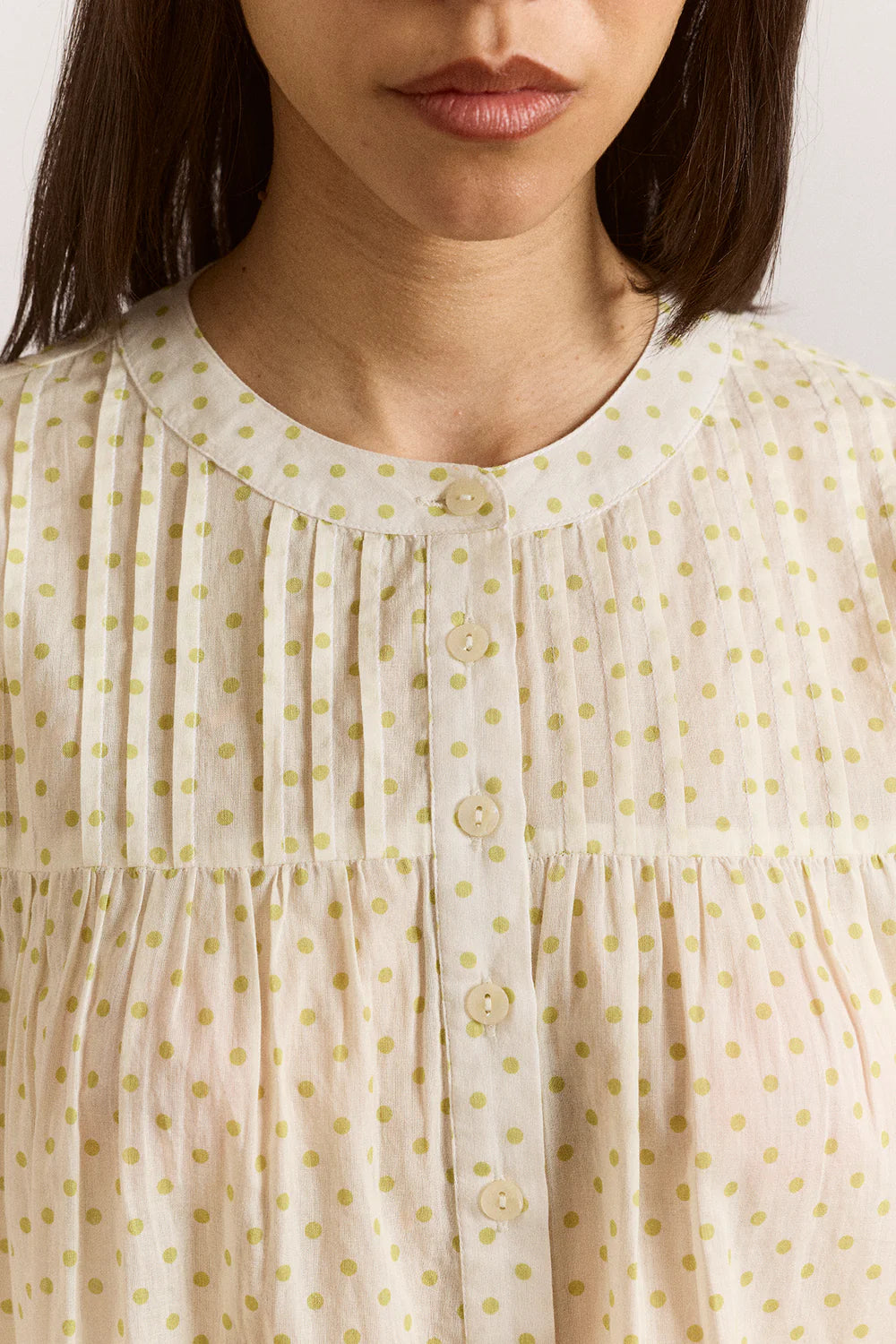 Damson Madder – Meadow Blouse in Lime Polka Dot