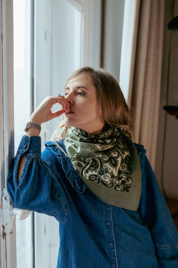 Maison Lecomte Flament – Cotton Bandana Scarf in Kaki