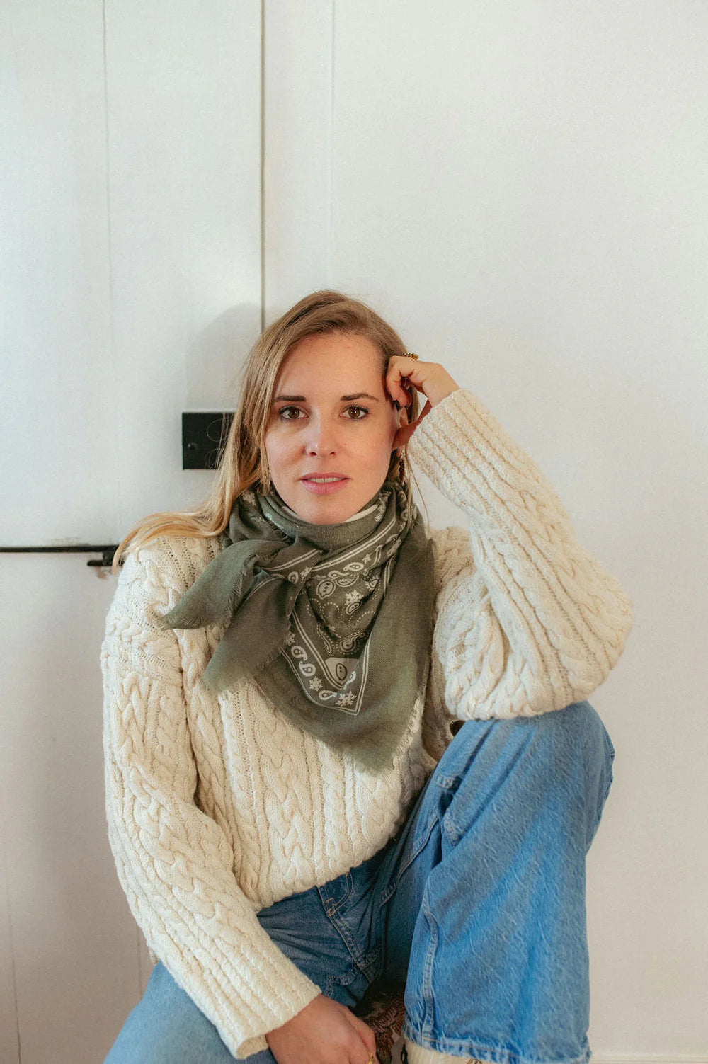 Maison Lecomte Flament – Cashmere Flocon Bandana in Kaki