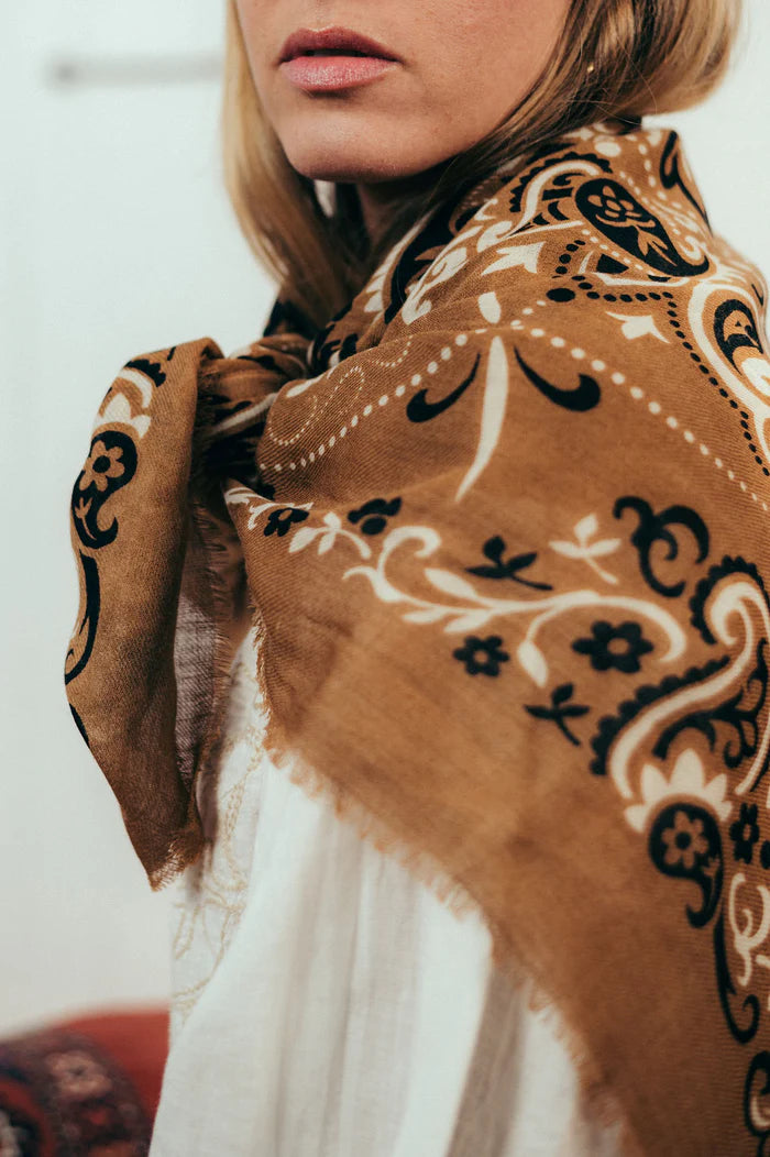 Maison Lecomte Flament – Wool Silk Blend Bandana in Camel