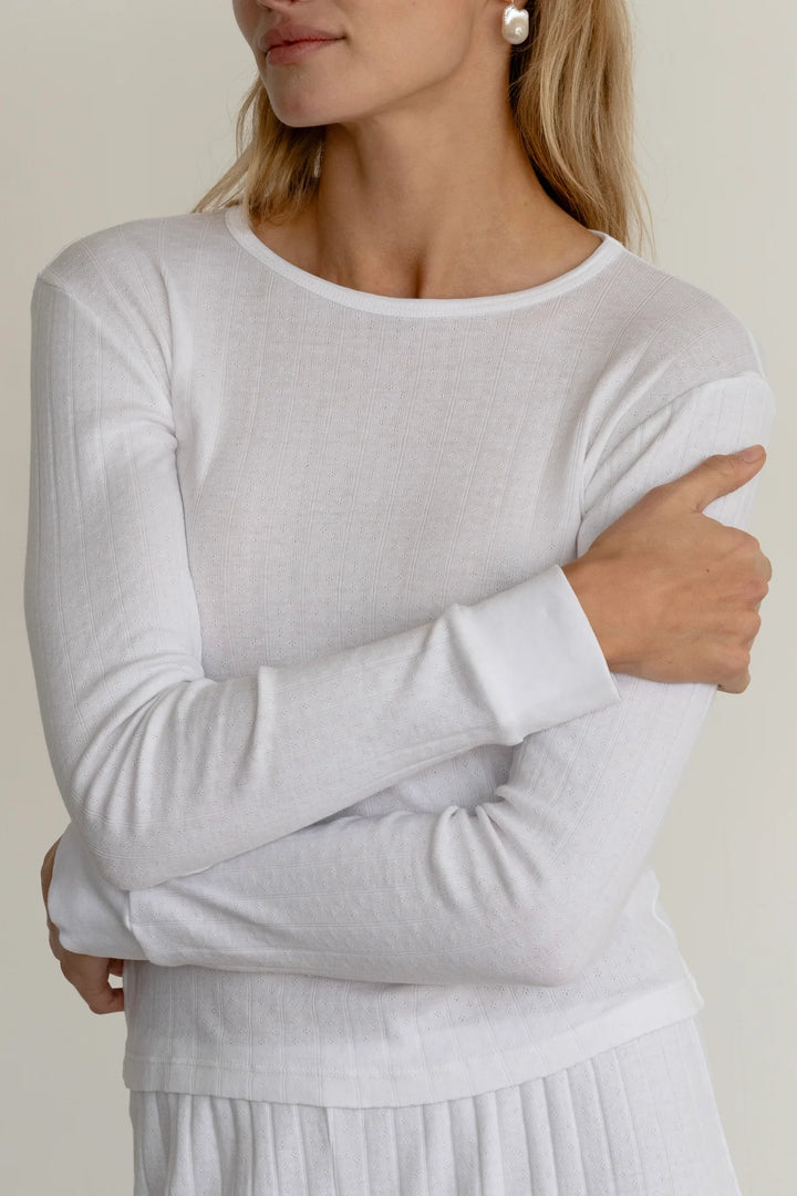 DONNI - Pointelle Long Sleeve in Powder