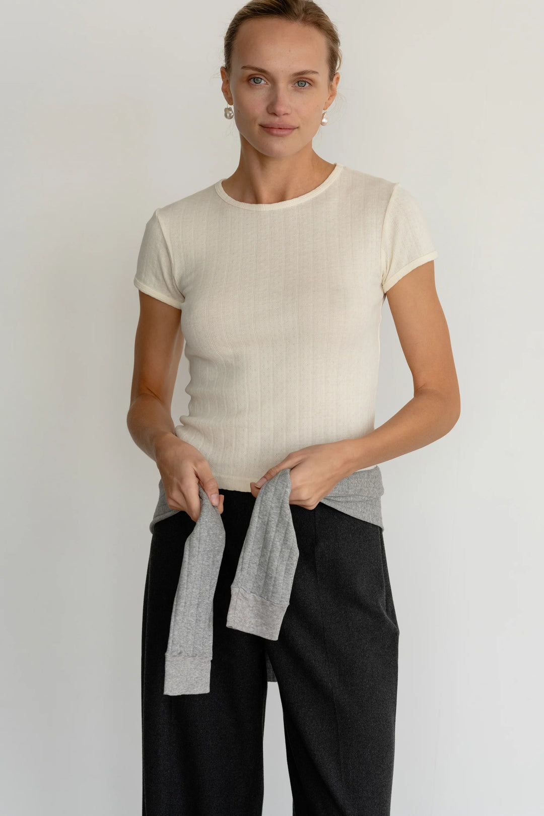 Donni - Pointelle Baby Tee in Creme
