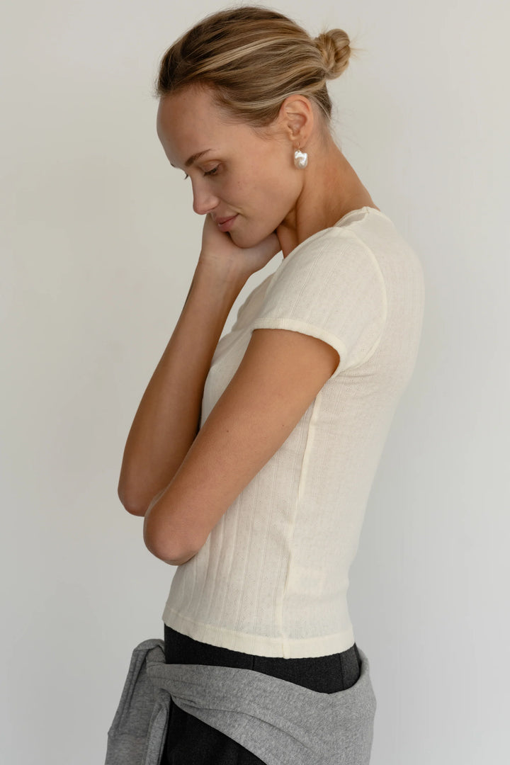 Donni - Pointelle Baby Tee in Creme