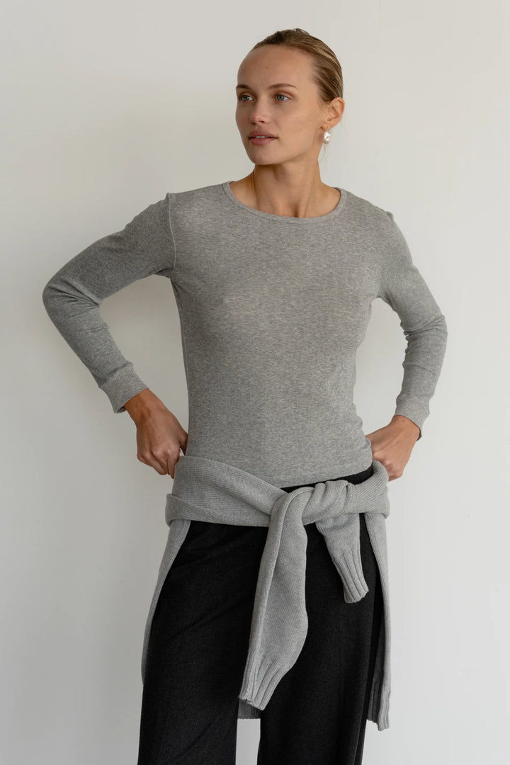 Donni - Pointelle Long Sleeve in Heather Grey