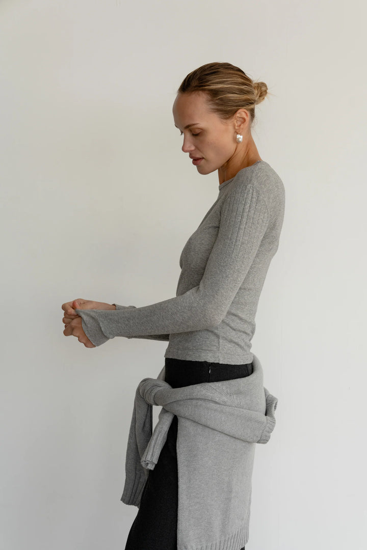 Donni - Pointelle Long Sleeve in Heather Grey