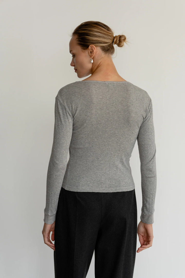 Donni - Pointelle Long Sleeve in Heather Grey