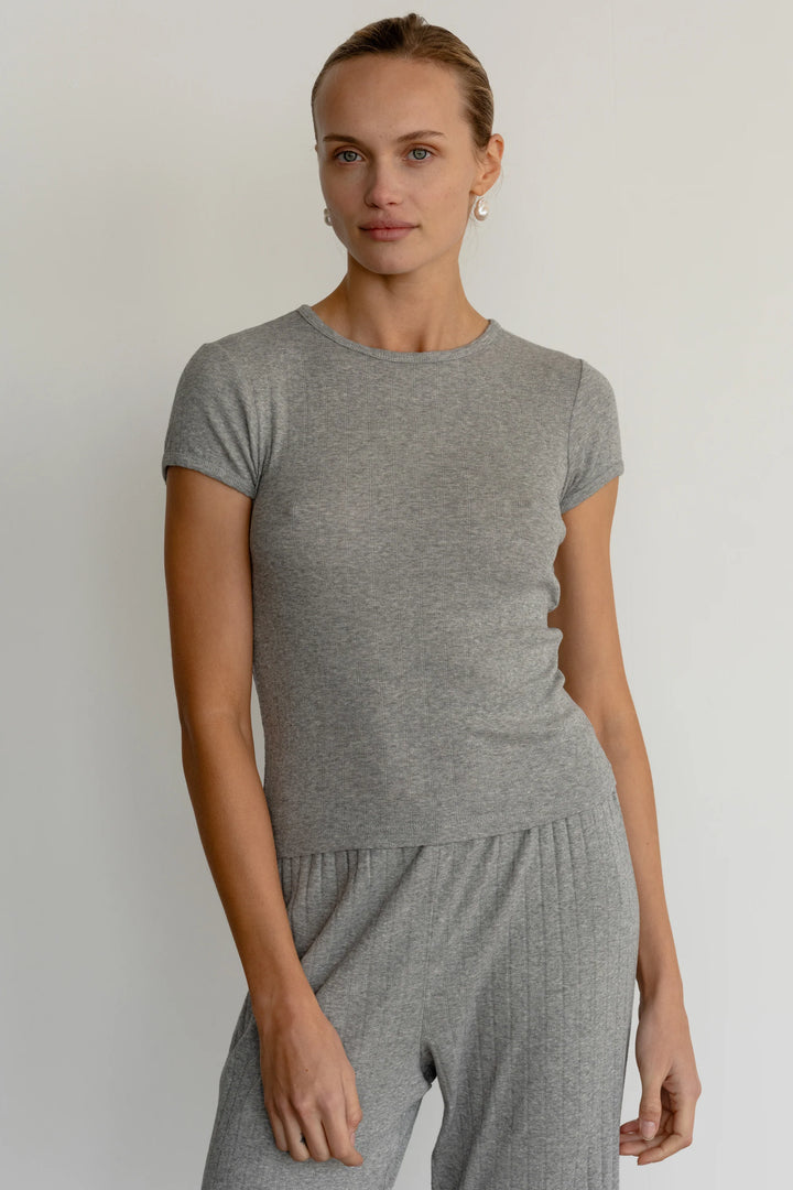 Donni - Pointelle Baby Tee in Heather Grey