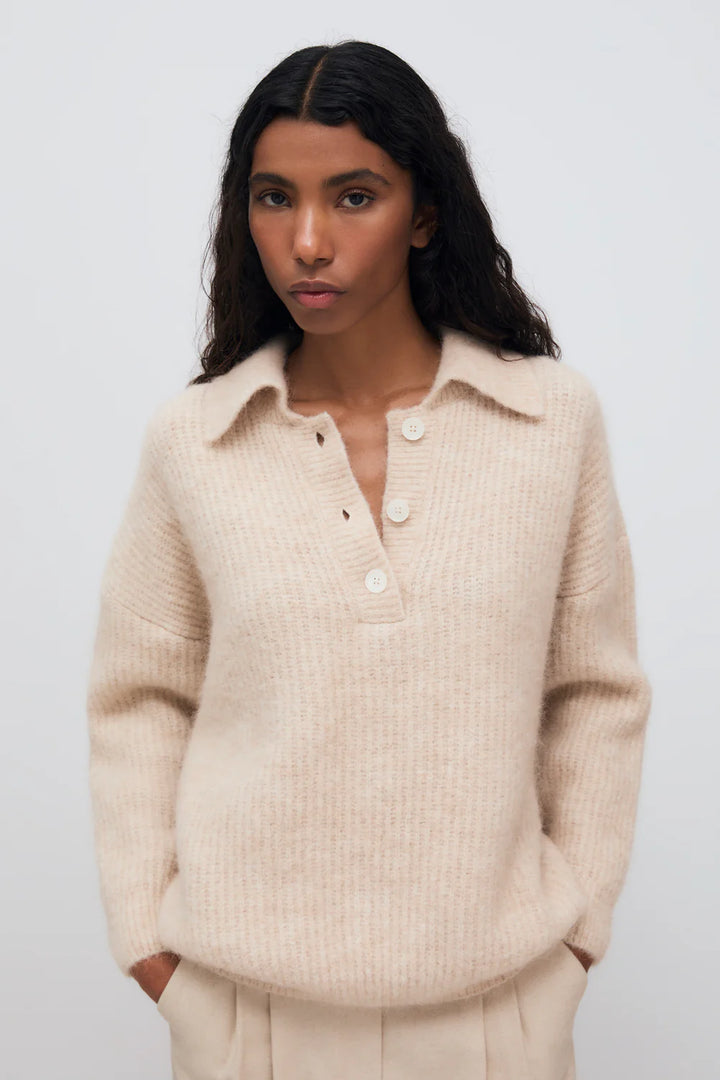 The New Society – Mimi Knit Polo in Moonlight